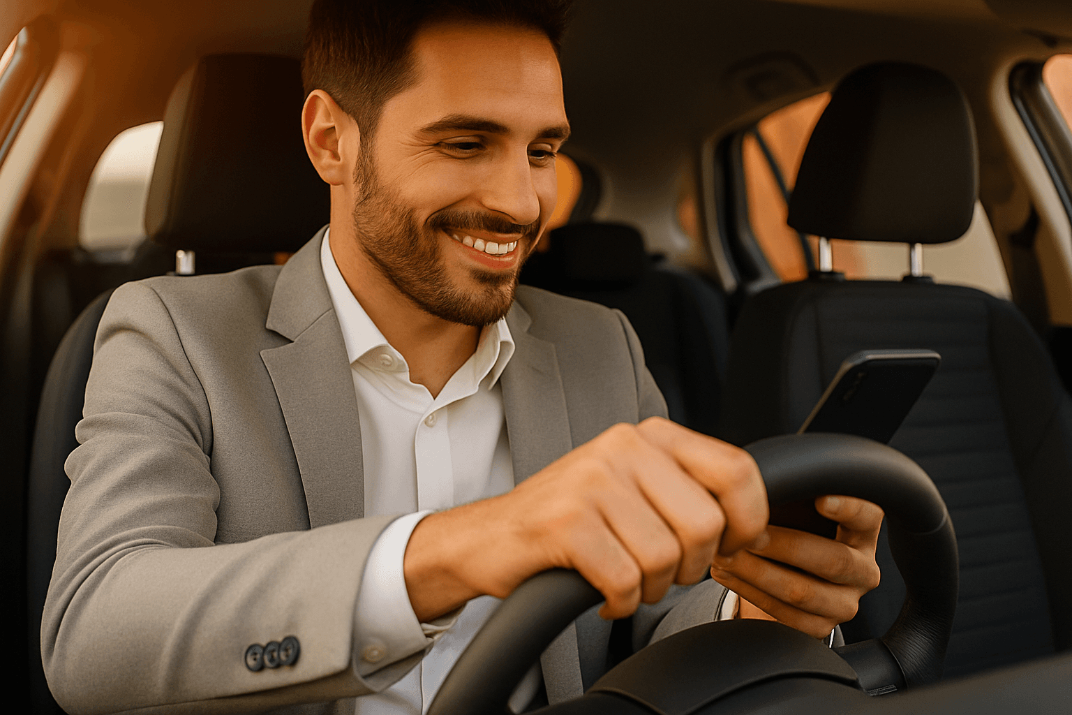 Driver using B-Tareqak app while in the car